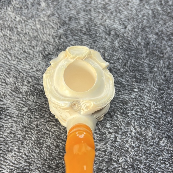 HAND CARVED MEERSCHAUM PIPE GREEN MAN / PIRATE VINTAGE WITH CUSTOM CASE. - Picture 13 of 17